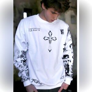 GILDAN Heavy Blend VINTAGE White Sweatshirt Size Medium 50% Cotton